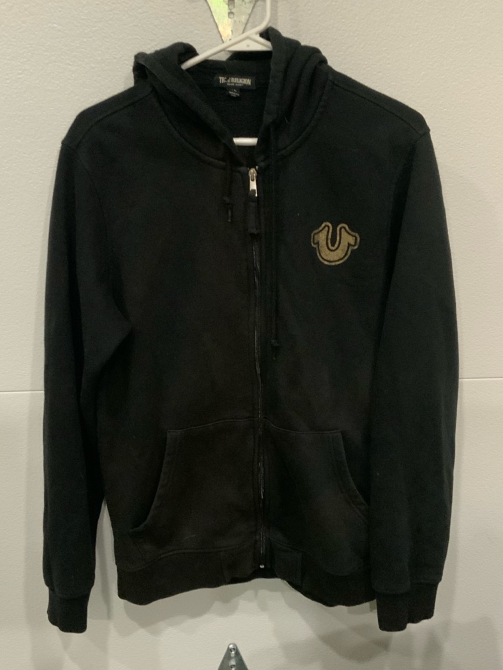 True Religion Black Full-Zip Hoodie with Horseshoe Patch